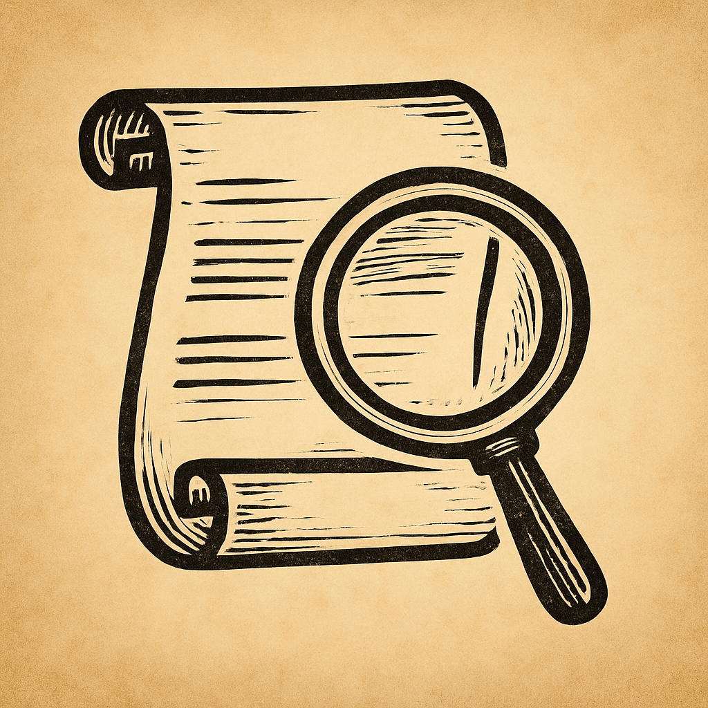 scroll and magnifying glass